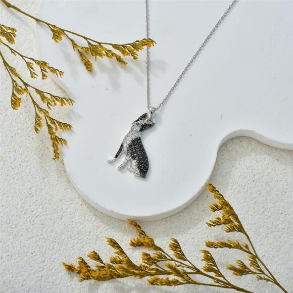 Boston Terrier Dog Breed Rhodium Plated Sterling Silver CZ Stone Necklace NEW - Picture 9 of 11